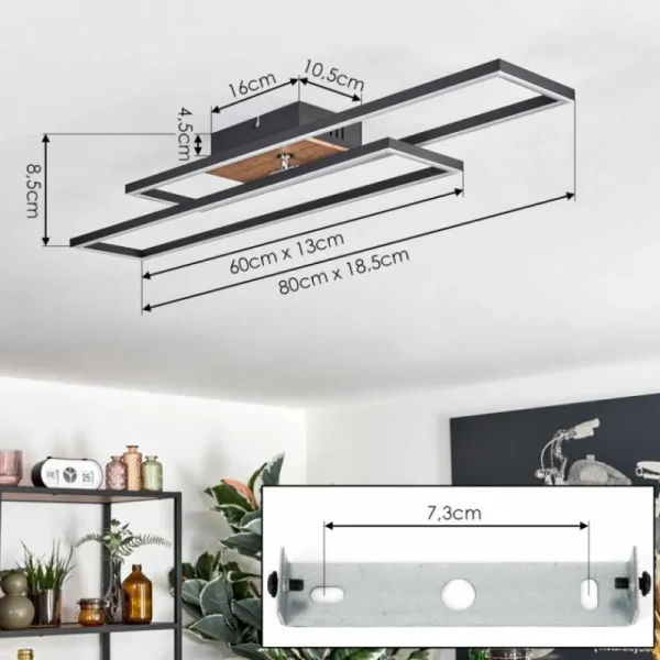 hofstein Macos Plafonnier, Spot de plafond LED Brun, Couleur bois, Noir, 1 lumière* Lampes Modernes