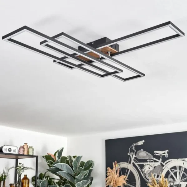 hofstein Macos Plafonnier, Spot de plafond LED Brun, Couleur bois, Noir, 1 lumière* Lampes Modernes