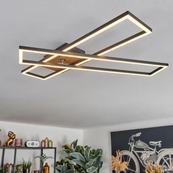hofstein Macos Plafonnier, Spot de plafond LED Brun, Couleur bois, Noir, 1 lumière* Lampes Modernes