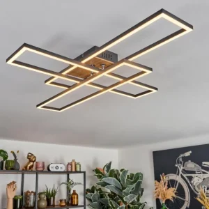 hofstein Macos Plafonnier, Spot de plafond LED Brun, Couleur bois, Noir, 1 lumière* Lampes Modernes