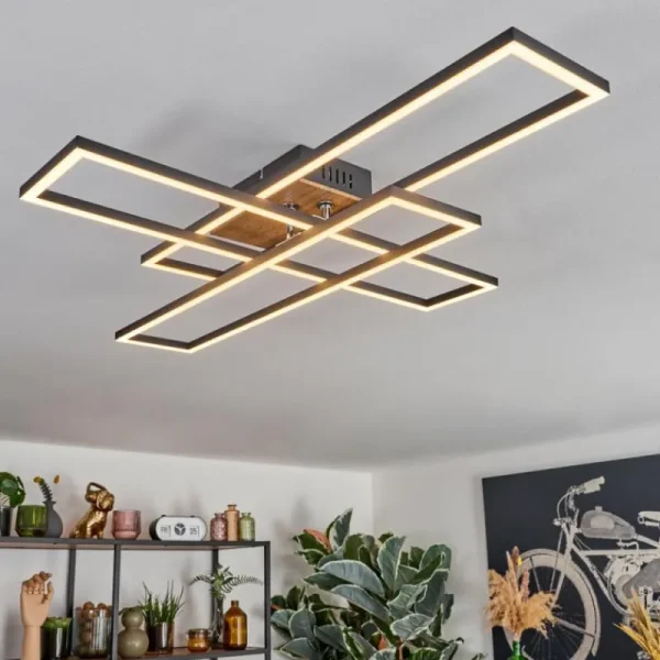 hofstein Macos Plafonnier, Spot de plafond LED Brun, Couleur bois, Noir, 1 lumière* Lampes Modernes
