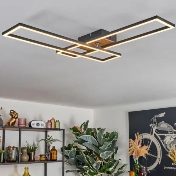 hofstein Macos Plafonnier, Spot de plafond LED Brun, Couleur bois, Noir, 1 lumière* Lampes Modernes