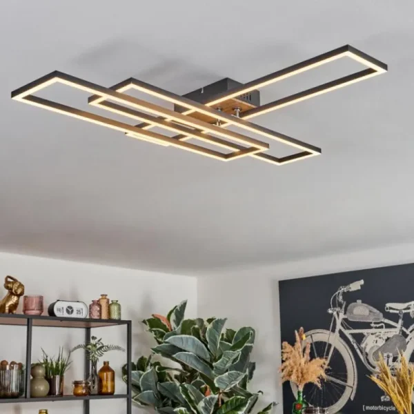 hofstein Macos Plafonnier, Spot de plafond LED Brun, Couleur bois, Noir, 1 lumière* Lampes Modernes