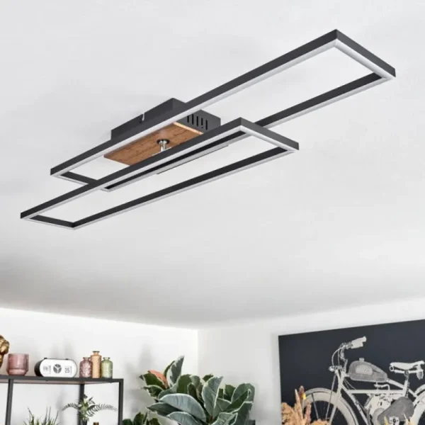 hofstein Macos Plafonnier, Spot de plafond LED Brun, Couleur bois, Noir, 1 lumière* Lampes Modernes