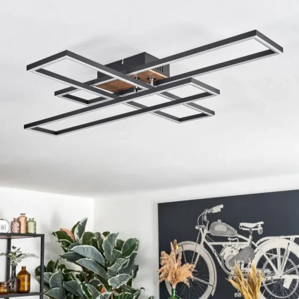 hofstein Macos Plafonnier, Spot de plafond LED Brun, Couleur bois, Noir, 1 lumière* Lampes Modernes
