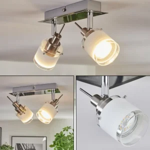 hofstein Maren Plafonnier, Spot de plafond LED Chrome, Nickel mat, 2 lumières* Lampes En Verre