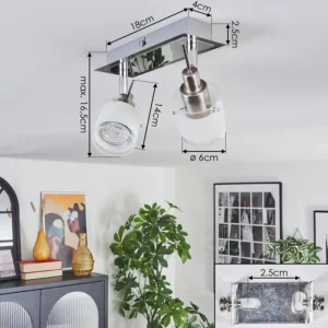 hofstein Maren Plafonnier, Spot de plafond LED Chrome, Nickel mat, 2 lumières* Lampes En Verre