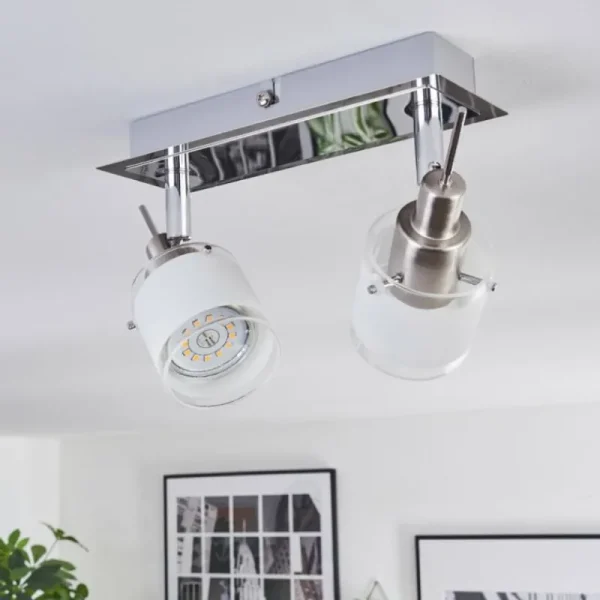 hofstein Maren Plafonnier, Spot de plafond LED Chrome, Nickel mat, 2 lumières* Lampes En Verre