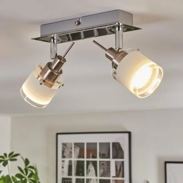 hofstein Maren Plafonnier, Spot de plafond LED Chrome, Nickel mat, 2 lumières* Lampes En Verre