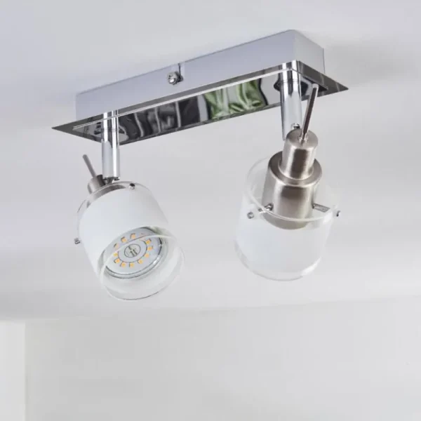 hofstein Maren Plafonnier, Spot de plafond LED Chrome, Nickel mat, 2 lumières* Lampes En Verre