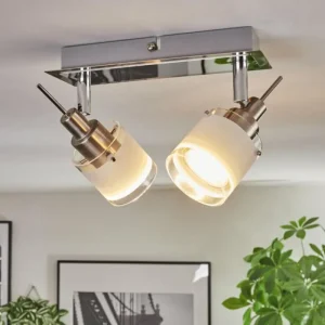 hofstein Maren Plafonnier, Spot de plafond LED Chrome, Nickel mat, 2 lumières* Lampes En Verre