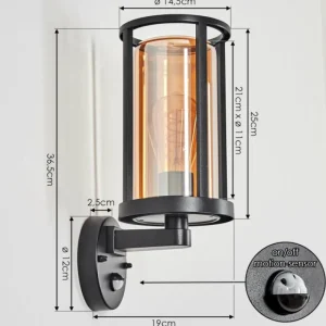 hofstein Martinha Lampe murale d´extérieur Noir, 1 lumière, Détecteur de mouvement* Lampes Modernes
