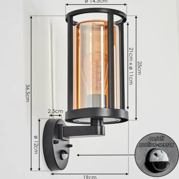 hofstein Martinha Lampe murale d´extérieur Noir, 1 lumière, Détecteur de mouvement* Lampes Modernes