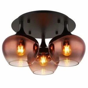 Luminaires Globo Lighting Maxy Plafonnier Chrome, Noir, 3 lumières* Lampes En Verre