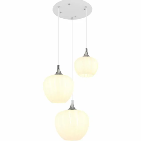 Luminaires Globo Lighting Maxy Suspension Chrome, Blanc, 3 lumières* Lampes En Verre