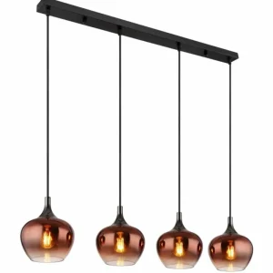 Luminaires Globo Lighting Maxy Suspension Chrome, Noir, 4 lumières* Lampes En Verre