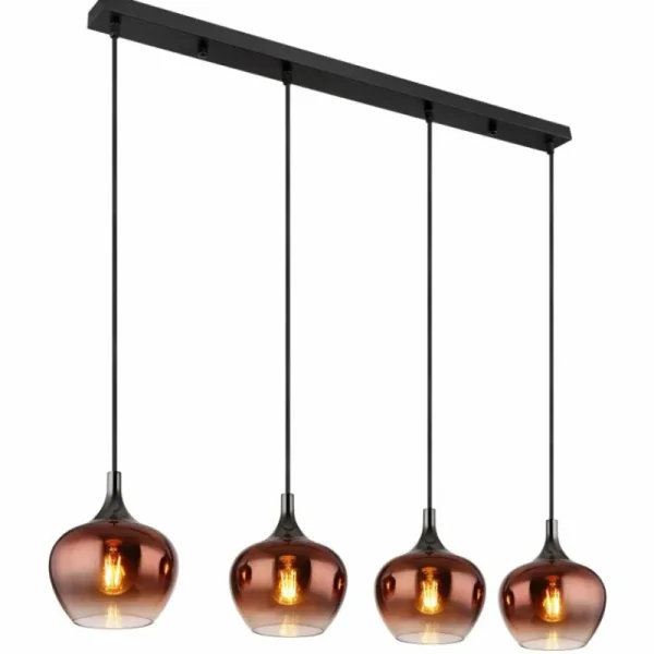 Luminaires Globo Lighting Maxy Suspension Chrome, Noir, 4 lumières* Lampes En Verre