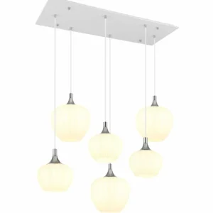 Luminaires Globo Lighting Maxy Suspension Chrome, Blanc, 6 lumières* Lampes En Verre