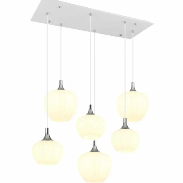 Luminaires Globo Lighting Maxy Suspension Chrome, Blanc, 6 lumières* Lampes En Verre