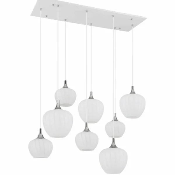 Luminaires Globo Lighting Maxy Suspension Chrome, Blanc, 8 lumières* Lampes En Verre