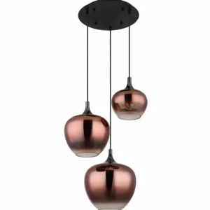 Luminaires Globo Lighting Maxy Suspension Chrome, Noir, 3 lumières* Lampes En Verre