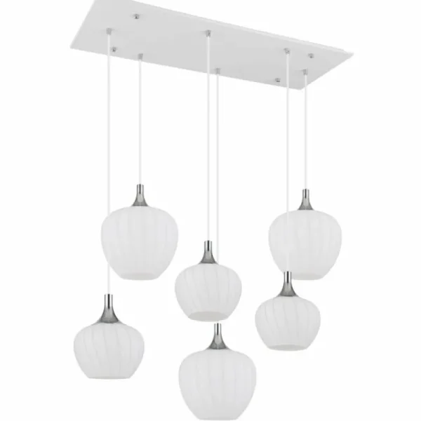 Luminaires Globo Lighting Maxy Suspension Chrome, Blanc, 6 lumières* Lampes En Verre