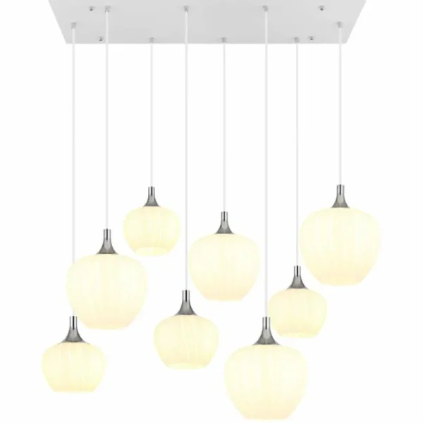 Luminaires Globo Lighting Maxy Suspension Chrome, Blanc, 8 lumières* Lampes En Verre