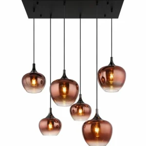 Luminaires Globo Lighting Maxy Suspension Chrome, Noir, 6 lumières* Lampes En Verre