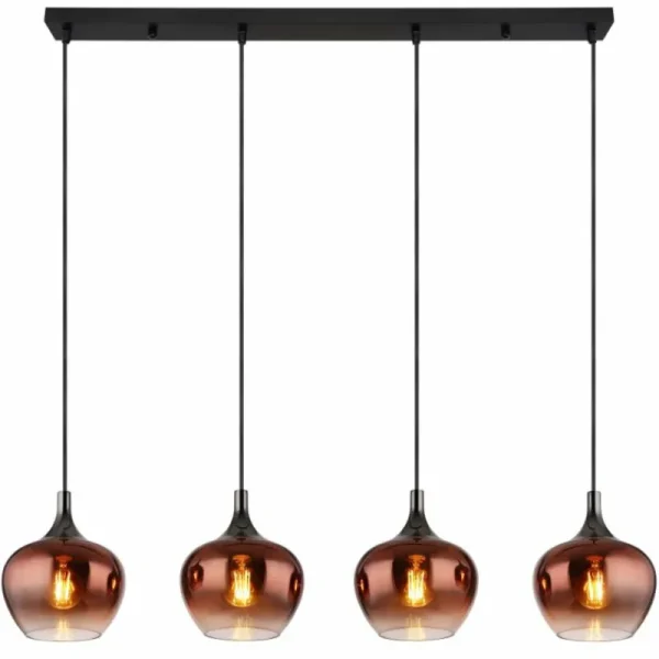 Luminaires Globo Lighting Maxy Suspension Chrome, Noir, 4 lumières* Lampes En Verre