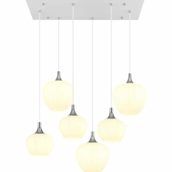 Luminaires Globo Lighting Maxy Suspension Chrome, Blanc, 6 lumières* Lampes En Verre