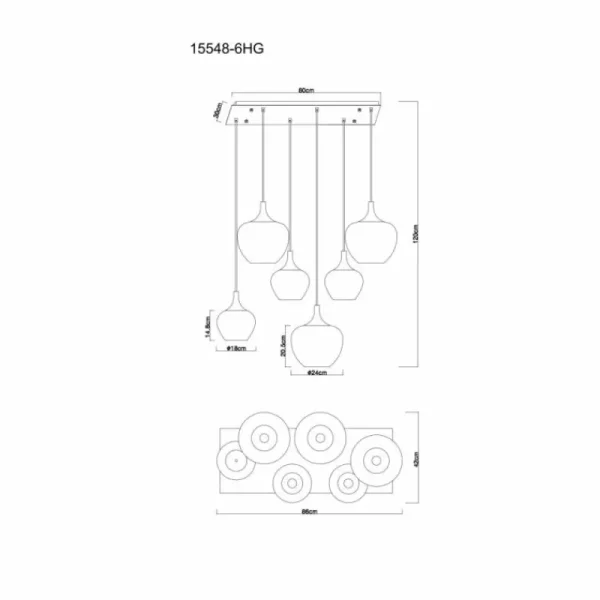 Luminaires Globo Lighting Maxy Suspension Chrome, Noir, 6 lumières* Lampes En Verre