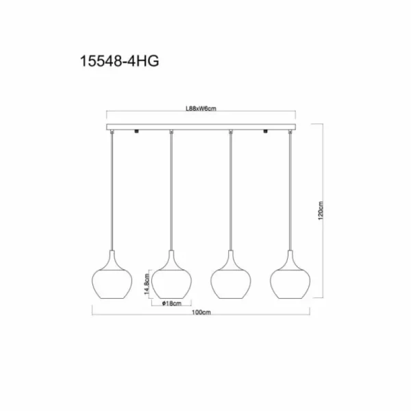 Luminaires Globo Lighting Maxy Suspension Chrome, Noir, 4 lumières* Lampes En Verre