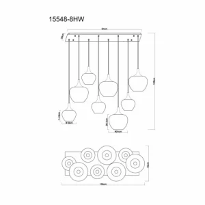 Luminaires Globo Lighting Maxy Suspension Chrome, Blanc, 8 lumières* Lampes En Verre