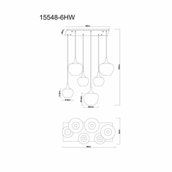 Luminaires Globo Lighting Maxy Suspension Chrome, Blanc, 6 lumières* Lampes En Verre