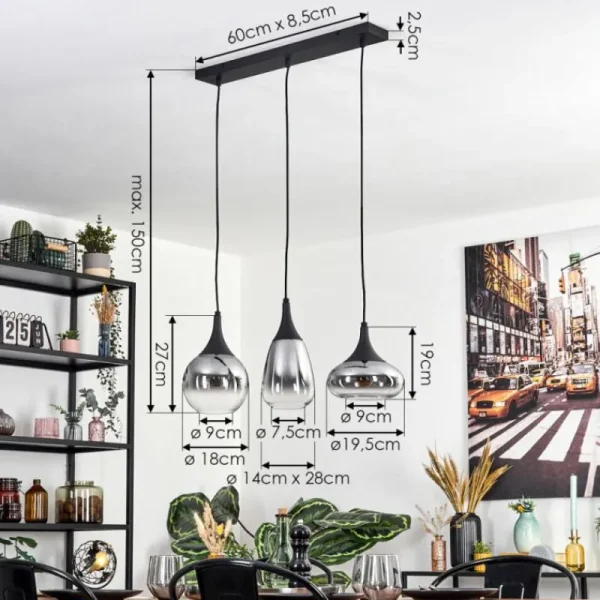 hofstein Maynal Suspension, Boule lumineuse, Suspension Clair, Fumé, 3 lumières* Lampes Modernes