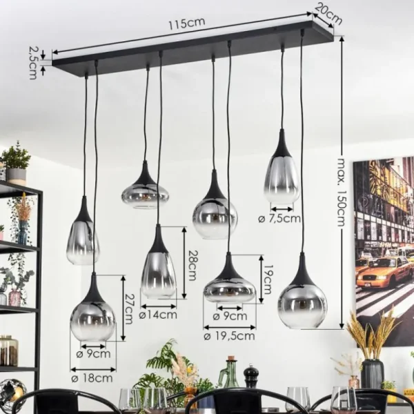 hofstein Maynal Suspension, Boule lumineuse, Suspension Clair, Fumé, 8 lumières* Lampes Modernes