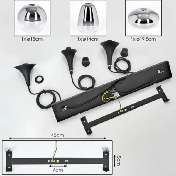 hofstein Maynal Suspension, Boule lumineuse, Suspension Clair, Fumé, 3 lumières* Lampes Modernes