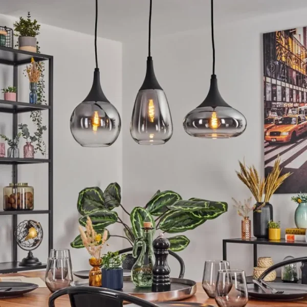 hofstein Maynal Suspension, Boule lumineuse, Suspension Clair, Fumé, 3 lumières* Lampes Modernes