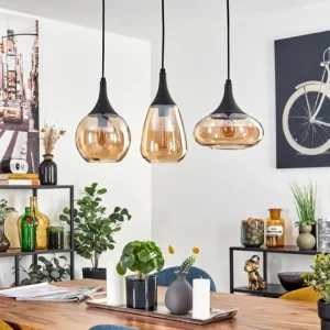 hofstein Maynal Suspension Noir, 3 lumières* Lampes En Verre