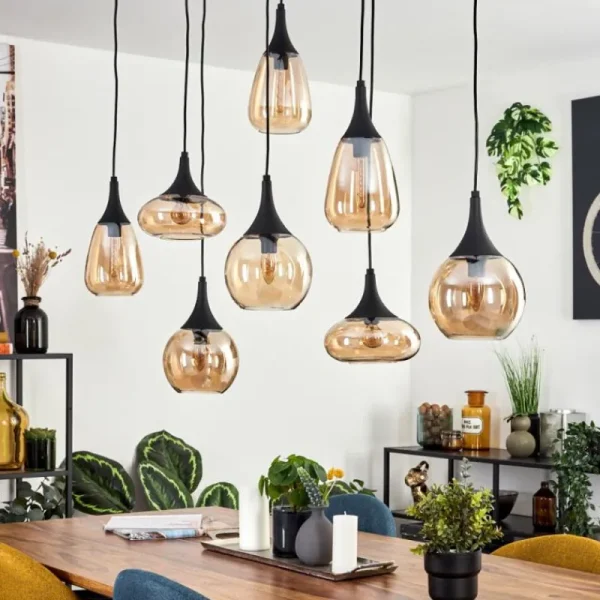 hofstein Maynal Suspension Noir, 8 lumières* Lampes En Verre