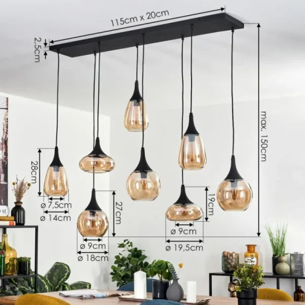 hofstein Maynal Suspension Noir, 8 lumières* Lampes En Verre