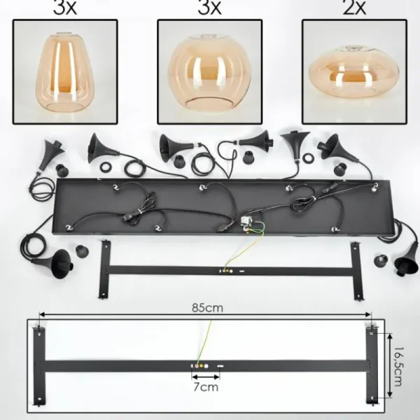 hofstein Maynal Suspension Noir, 8 lumières* Lampes En Verre
