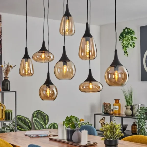 hofstein Maynal Suspension Noir, 8 lumières* Lampes En Verre