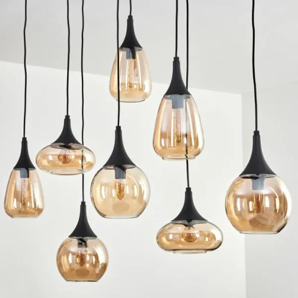 hofstein Maynal Suspension Noir, 8 lumières* Lampes En Verre