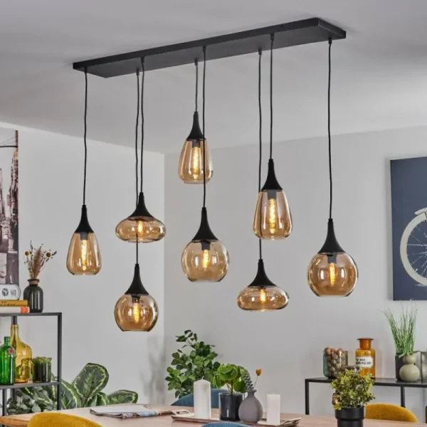 hofstein Maynal Suspension Noir, 8 lumières* Lampes En Verre