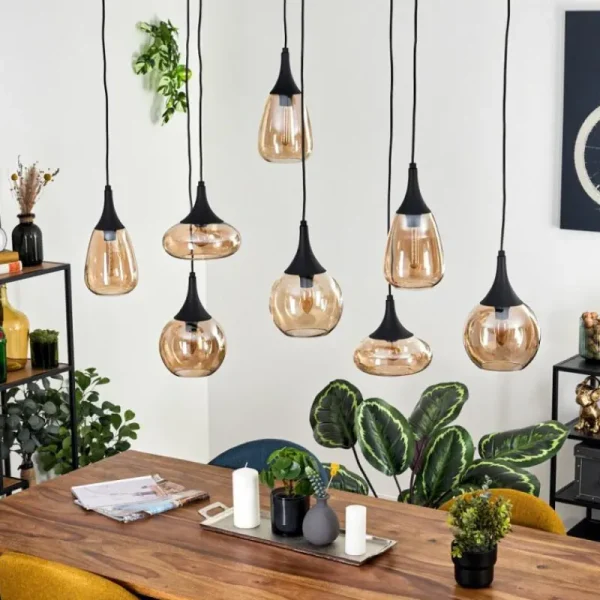 hofstein Maynal Suspension Noir, 8 lumières* Lampes En Verre