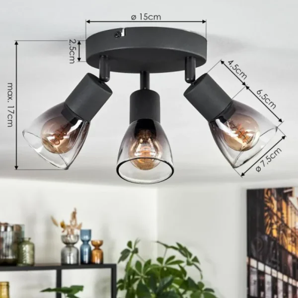 hofstein Medelim Plafonnier Clair, Fumé, 3 lumières* Lampes Modernes