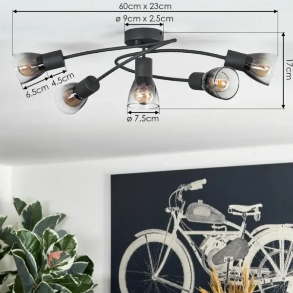 hofstein Medelim Plafonnier Clair, Fumé, 5 lumières* Lampes Modernes