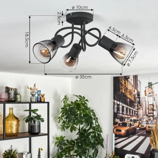 hofstein Medelim Plafonnier Clair, Fumé, 3 lumières* Lampes Modernes