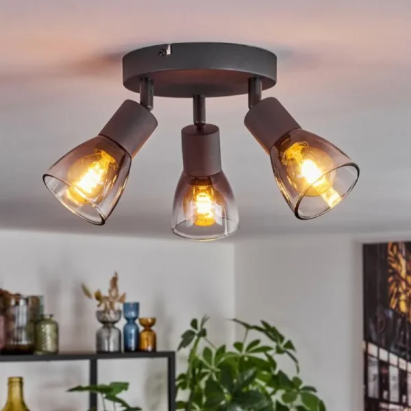 hofstein Medelim Plafonnier Clair, Fumé, 3 lumières* Lampes Modernes